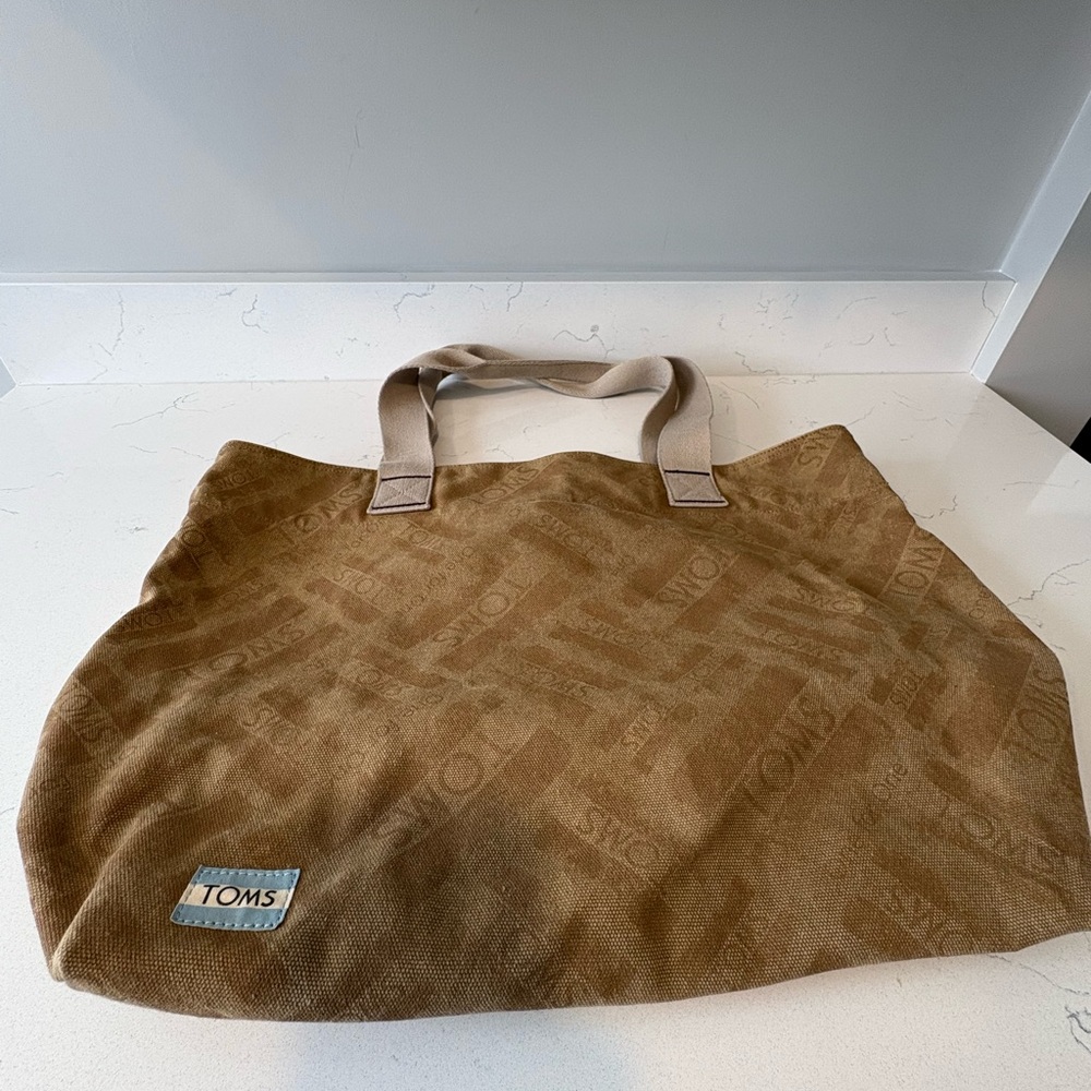 TOMS khaki Brown Canvas Tote with Beige Straps